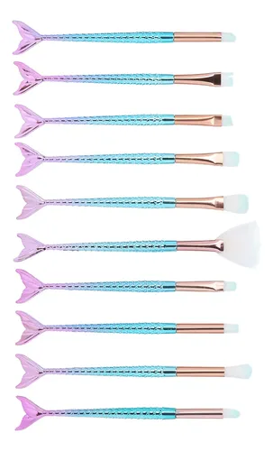 Set 10 Brochas Maquillaje Cerdas Suaves Colorete Sombras ^