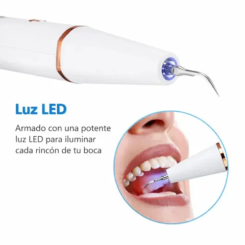 Removedor De Sarro Ultrasónico Belfia Limpieza Dental Profesional Kit Completo Recargable USB Con 2 Puntas 2 espejos Luz LED