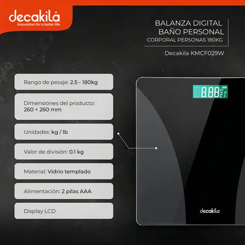 Balanza Digital Baño Personal Corporal Personas 180KG Decakila KMTT038W
