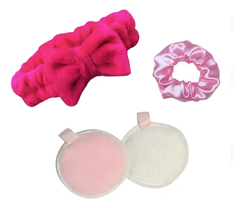 Set Skincare Vincha Con 2 Pads Desmaquillantes Y Colita Pelo