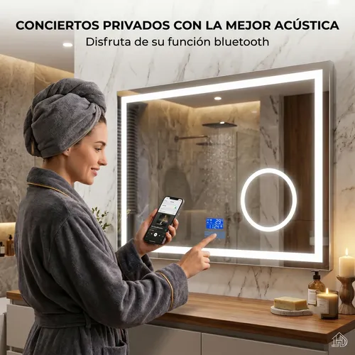 Espejo Luz Led Desempañador Display 60×80 Bluetooth Lupa