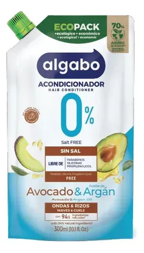 Eco Pack Acondicionador Algabo Avocado & Argan Sin Sal 300ml