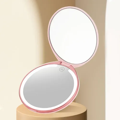 Espejo De Maquillaje De Viaje Con Luz Led, Aumento De