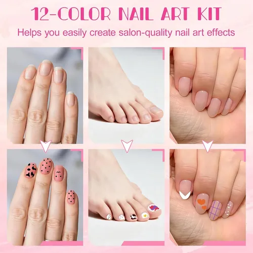 Set 12 Marcadores Para Uñas Colores Impermeables Secado Rá
