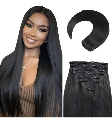 Extensiones De Cabello Natural Negro 51 Cm, 105g, 8 Piezas