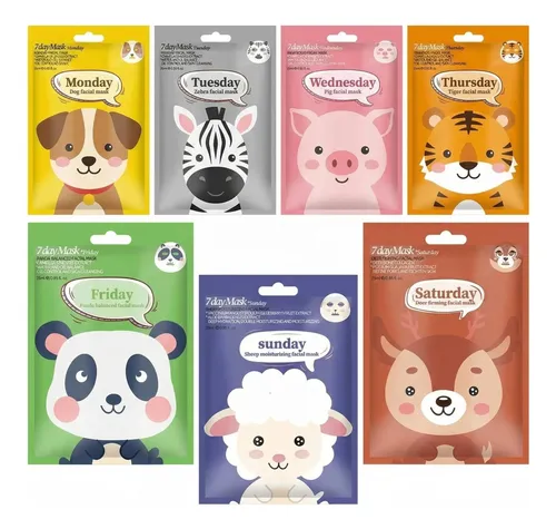Set 7 Mascarillas Faciales Hidratantes Con Diseño Animal Todo Tipo De Piel