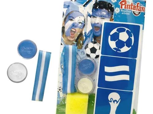 Kit Maquillaje Celeste Y Blanco Argentina Vincha Stencil X 1