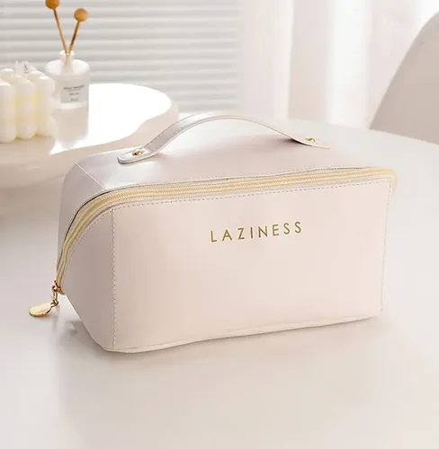 Neceser De Cuero Ecologico Para Maquillaje Cosméticos Y Accesorios De Viaje Organizador Portacosmeticos Con Cierre Resistente Interior Forrado Ideal Para Mujer Color Crema Levys Bazar