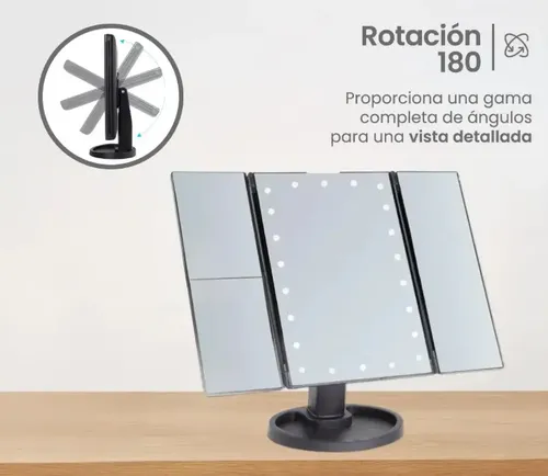 Espejo De Maquillaje Pantalla Táctil Luz Led Giratorio 180°