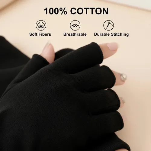 Guantes Algodón Negros Sin Dedos Hidratantes Para Manos Sec