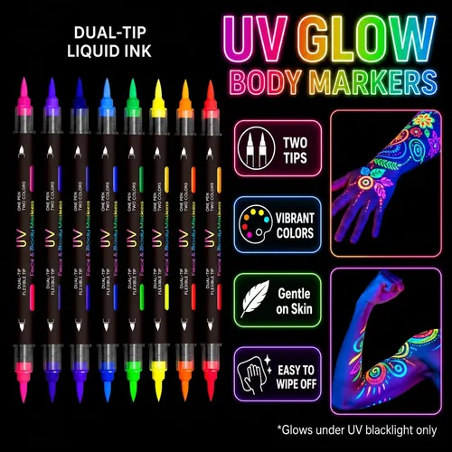 Pinturas Neon Marcadores Uv Fluorescentes Maquillaje 8 Pzs