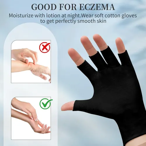 Guantes Sin Dedos Algodón Negro Hidratantes Para Manos Seca
