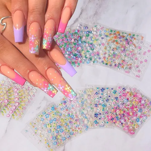 30 Pegatinas De Uñas Con Flores De Colores No Repetidas