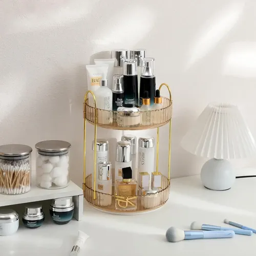 Organizador De Maquillaje De Acrílico Giratorio 2 Pisos 23cm
