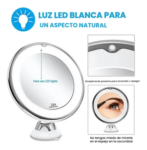 Espejo Led De Maquillaje Con Aumento De 10 Aumentos Y Rotaci