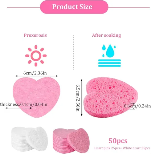 50 Esponjas Faciales Comprimidas Reutilizables En Forma Rosa