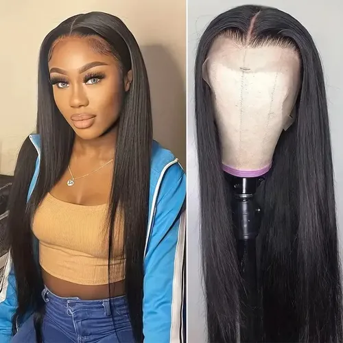 Peluca De Cabello Humano Recta Negra 28 Pulgadas