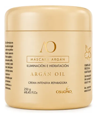 Kit Ossono Argán Cabello Seco Shampoo Máscara Oro Líquido