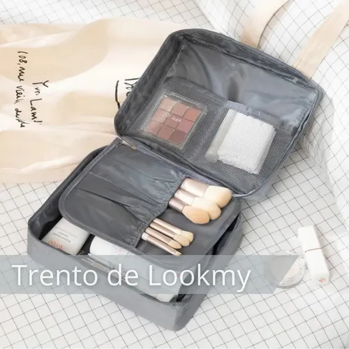 Neceser de viaje Gris | portacosmético necessaire organizador de cosméticos | bolso neceser de tela lavable e impermeable | porta maquillaje para maleta y cartera mujer regalo