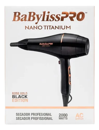 Secador Babyliss pro rose gold black nano titanium 2000w negro