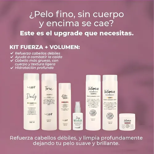 Máscara Acondicionadora Volumea otorga Volúmen (efecto redensificante engrosador) para Cabellos Finos mientras rejuvenece la fibra capilar, producto profesional, Pote x 250Mls LineUp