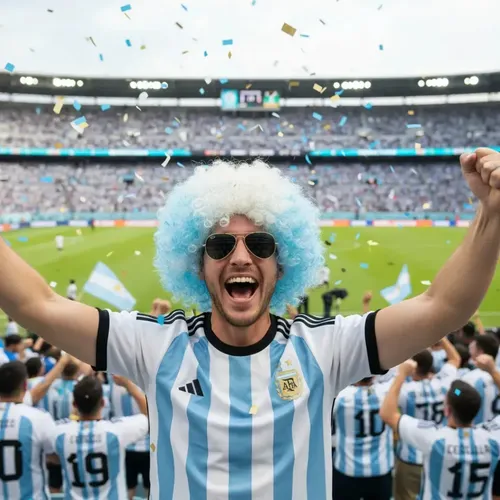 Peluca Argentina Rulos Celeste Y Blanca Mundial Futbol X 1