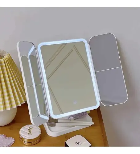 Espejo Maquillaje Led Ajustable Recargable Tactil Triptico
