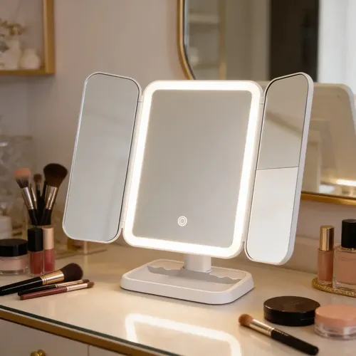 Espejo Triple Con Luz Led Maquillaje Makeup Usb Recargable