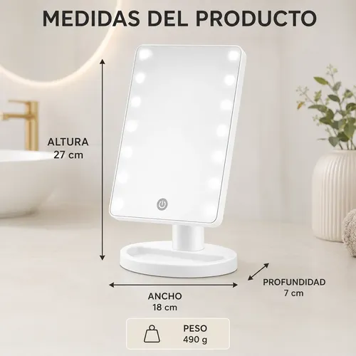 Espejo Con Luz Led Maquillaje De Mesa Portatil Tactil