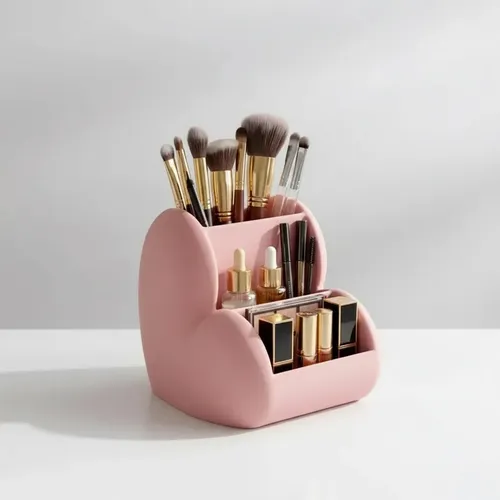 Organizador De Maquillaje Escritorio Forma Corazón Rosa