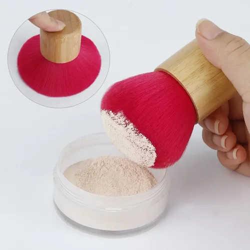 1 Brocha Para Polvos Sueltos Pelo Rojo Mango Bambú