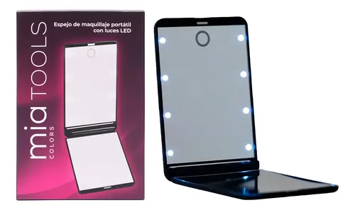 Espejo Portátil Mia Tools Colors Maquillaje Luz LED 8 Luces Negro