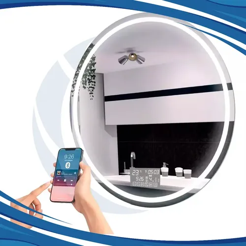 Espejo Redondo Led Parlantes Bluetooth 800 Mm Desempañador