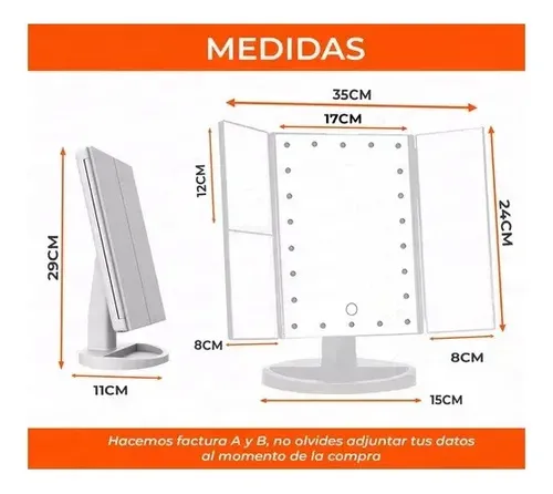 Espejo Tríptico Para Maquillaje Con Luz Led Y Aumento