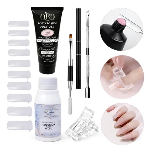 Kit X6 Polygel 30ml Espatula Pincel Solucion Capsula Dual