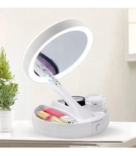 Espejo Con Luz Led P/maquillaje C/aumento Doble Faz Plegable