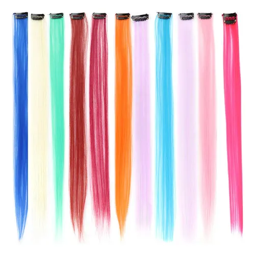 24 Piezas De Cabello Largo Y Liso Colorido Sin Costuras