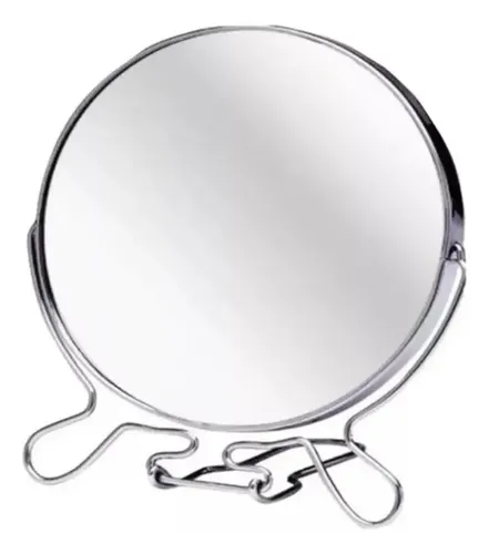 Espejo Con Aumento Doble Faz 9 Cm Con Apoyo Metalico Maquillaje Baño