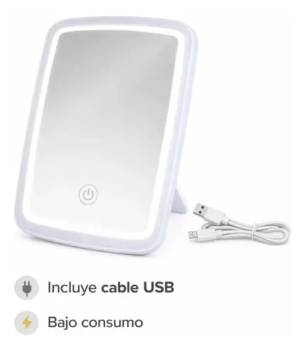 Espejo Led Maquillaje 3 Tonos Luz Touch Recargable Blanco