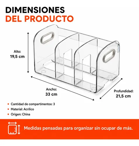 Organizador Acrílico Multiuso Cosméticos, Libro 3 Divisiones