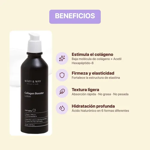 Loción Mary & May Collagen Booster para el Rostro con Colágeno y Péptidos, 120 mL