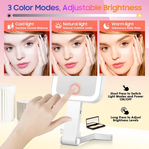 Espejo De Viaje Con Aumento Gomipuru 30x/1x Con Luz 3 Colore