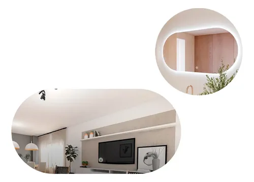 Espejo Premium Horizontal Ovalado Luz Led Trasera 100 X 60cm