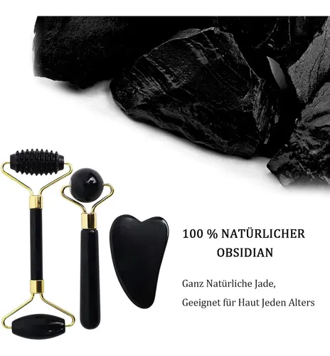 Rodillo Facial De Jade Negro Obsidiana Guasha Piedra Masaje