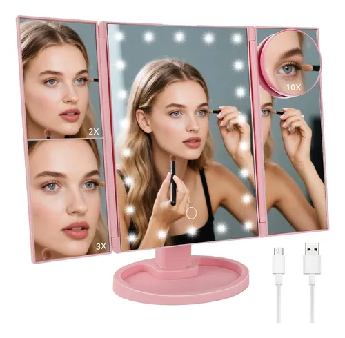 Un Espejo De Maquillaje Con Luz Triple Con Aumentos De 10x/3