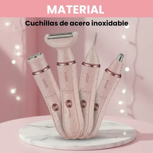 Set Mujer Afeitadora Corporal 4en1 Nariz Ceja Vgr V-761 Rosa