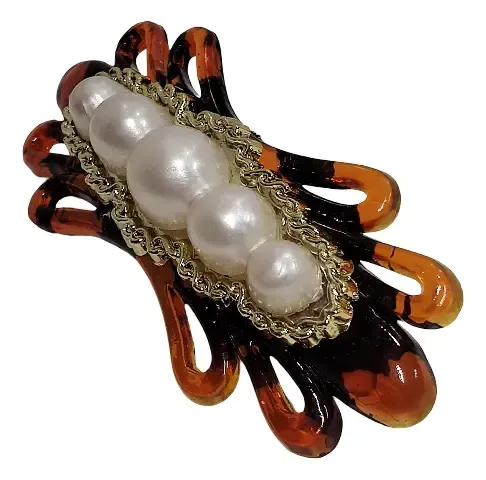 Hebilla Broche Para Pelo Retro Vintage Perlas Plástico