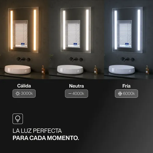 Espejo Bluetooth Luz Led Desempañador Baño Rectangular 80×60