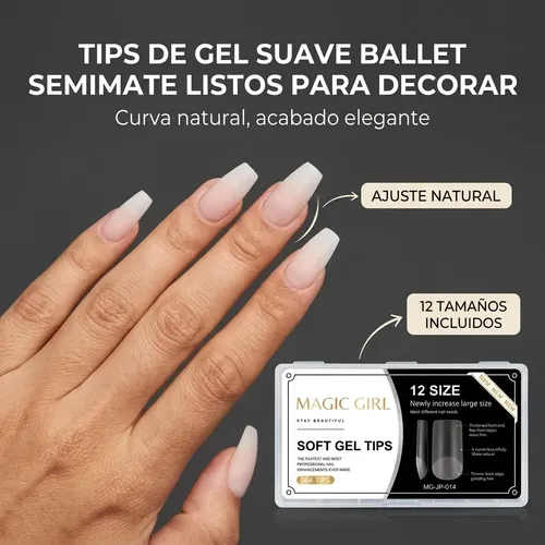 Tips Soft Gel Cuadrado Mate 504 Unidades 12 Tamaños