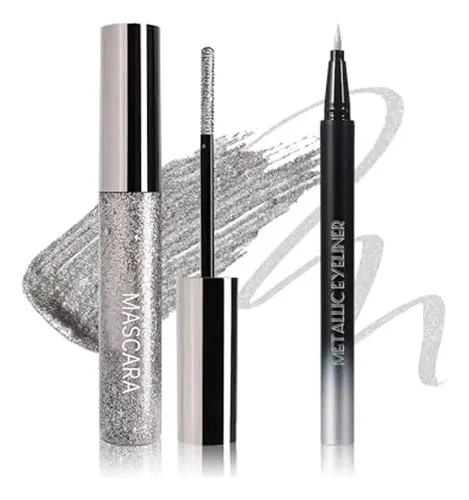 Set De Lápiz Delineador Líquido Y Rímel Plateado Con Purpuri